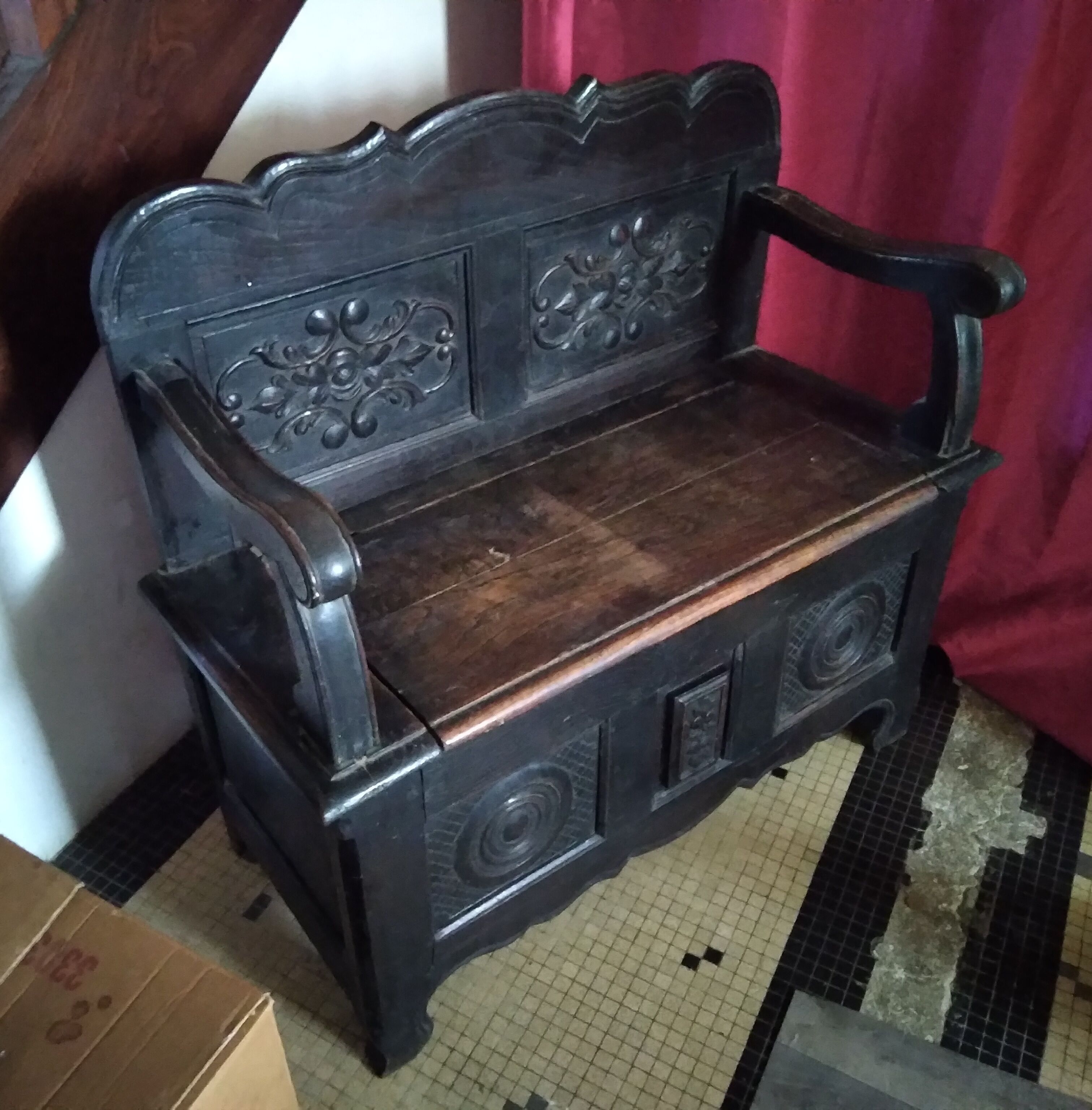 Old Breton enclosed bed chest bench