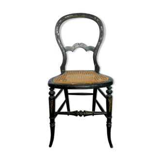 Cannea chair Napoleon III in blackened wood and mother-of-pearl