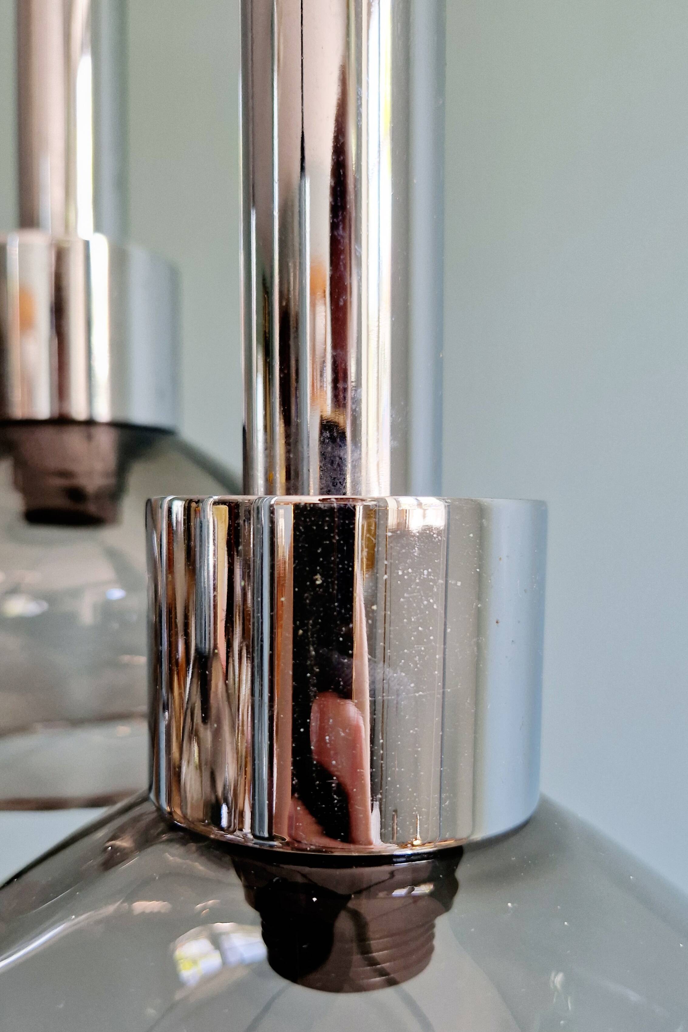 Cascade chandelier in chrome metal and smoked glass, 1970s