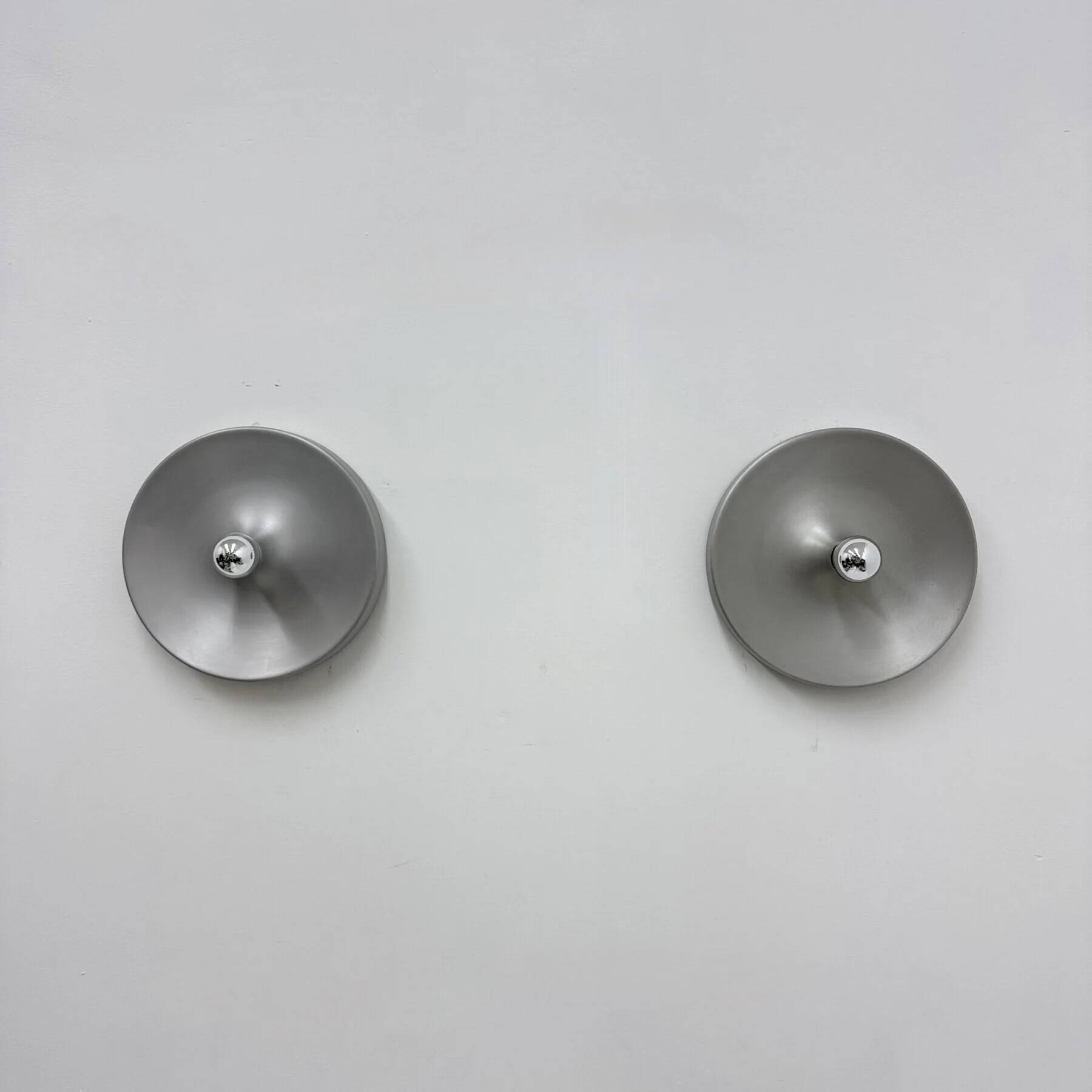 Mid-century design disc lamp, 1970s attributed to Charlotte Perriand for Les Arcs, set of 2