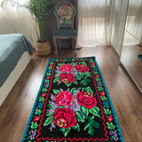 Moldavian carpet with roses made by hand colorful design