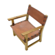 Brutalist Armchair in Pine and Cognac Leather 1960s