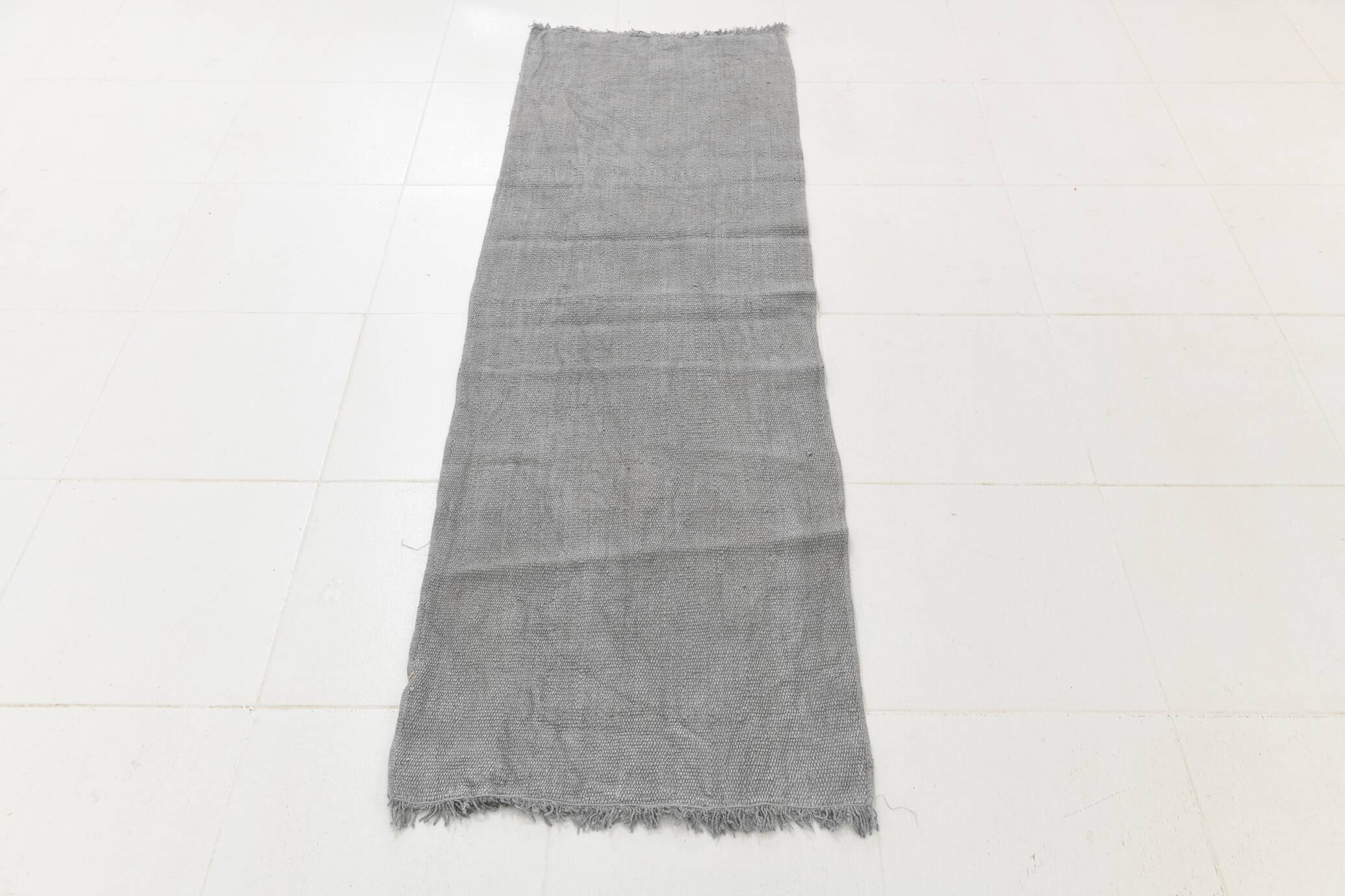 Light Gray Handmade Vintage Kilim Runner Rug, 62x192 Cm