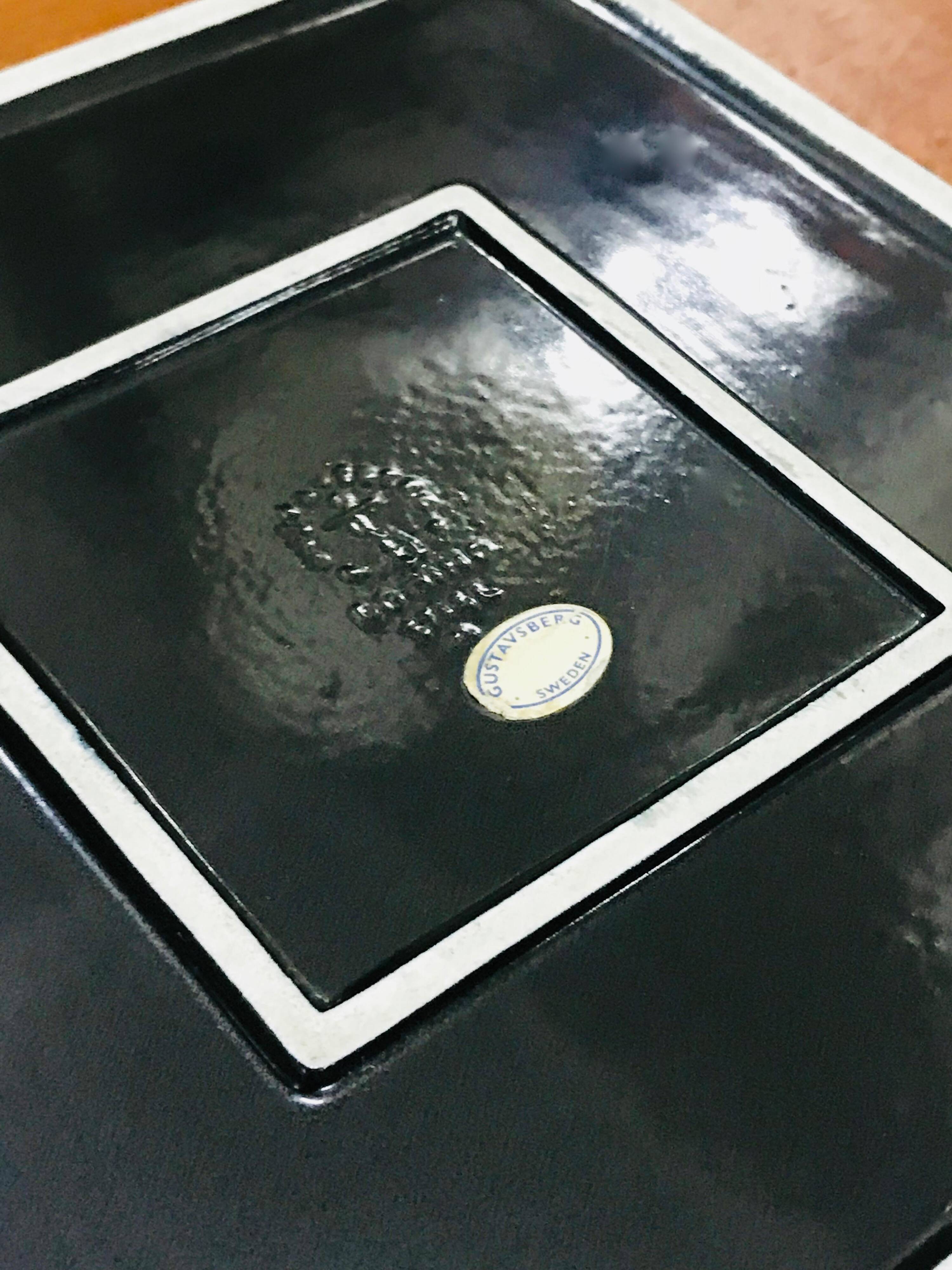 Black and white ceramic plate Domino by Stig Lindberg, ashtray, Gustavsberg, 1950s