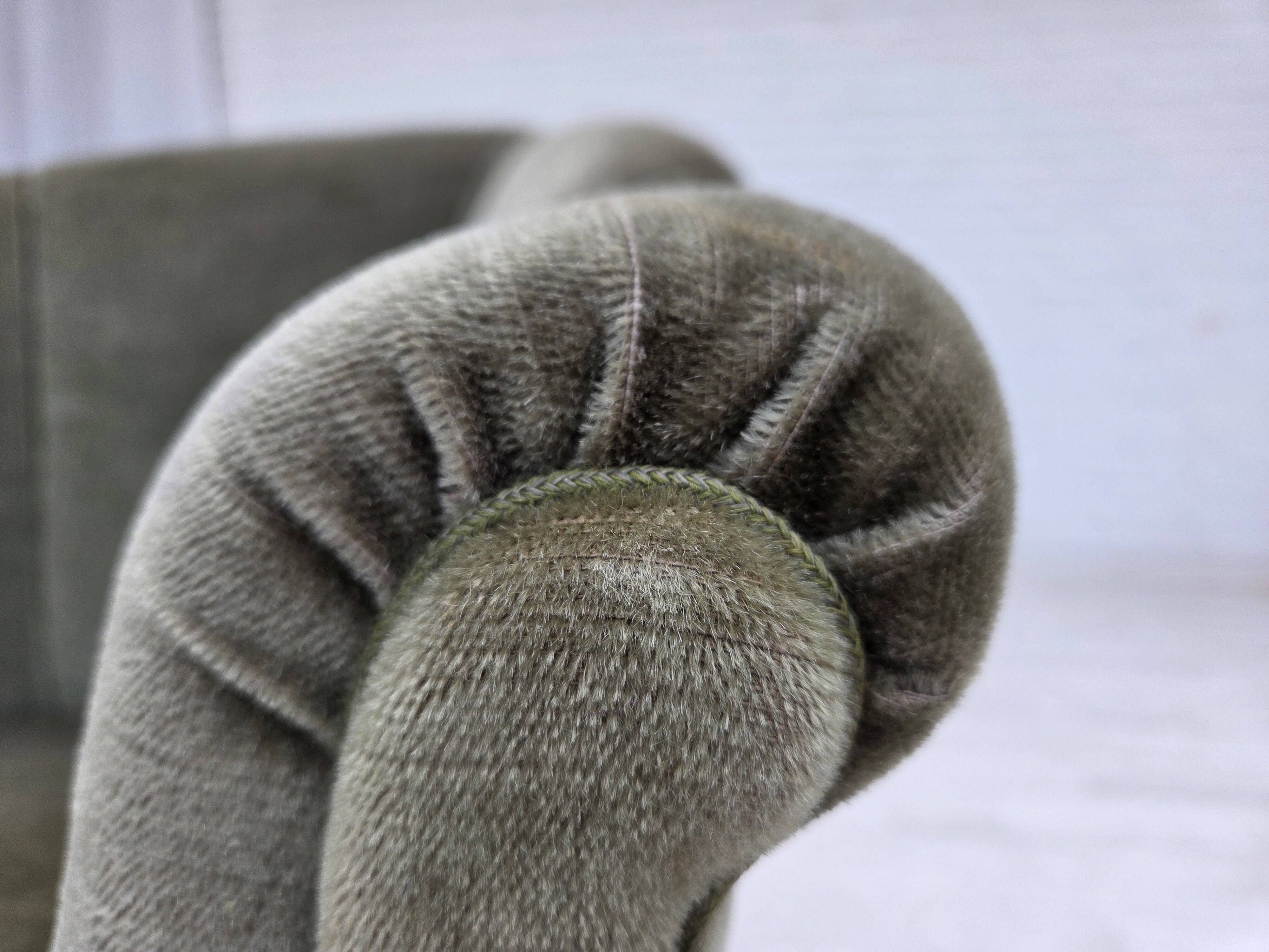 1960s, Danish armchair, green furniture velour, beech wood legs.