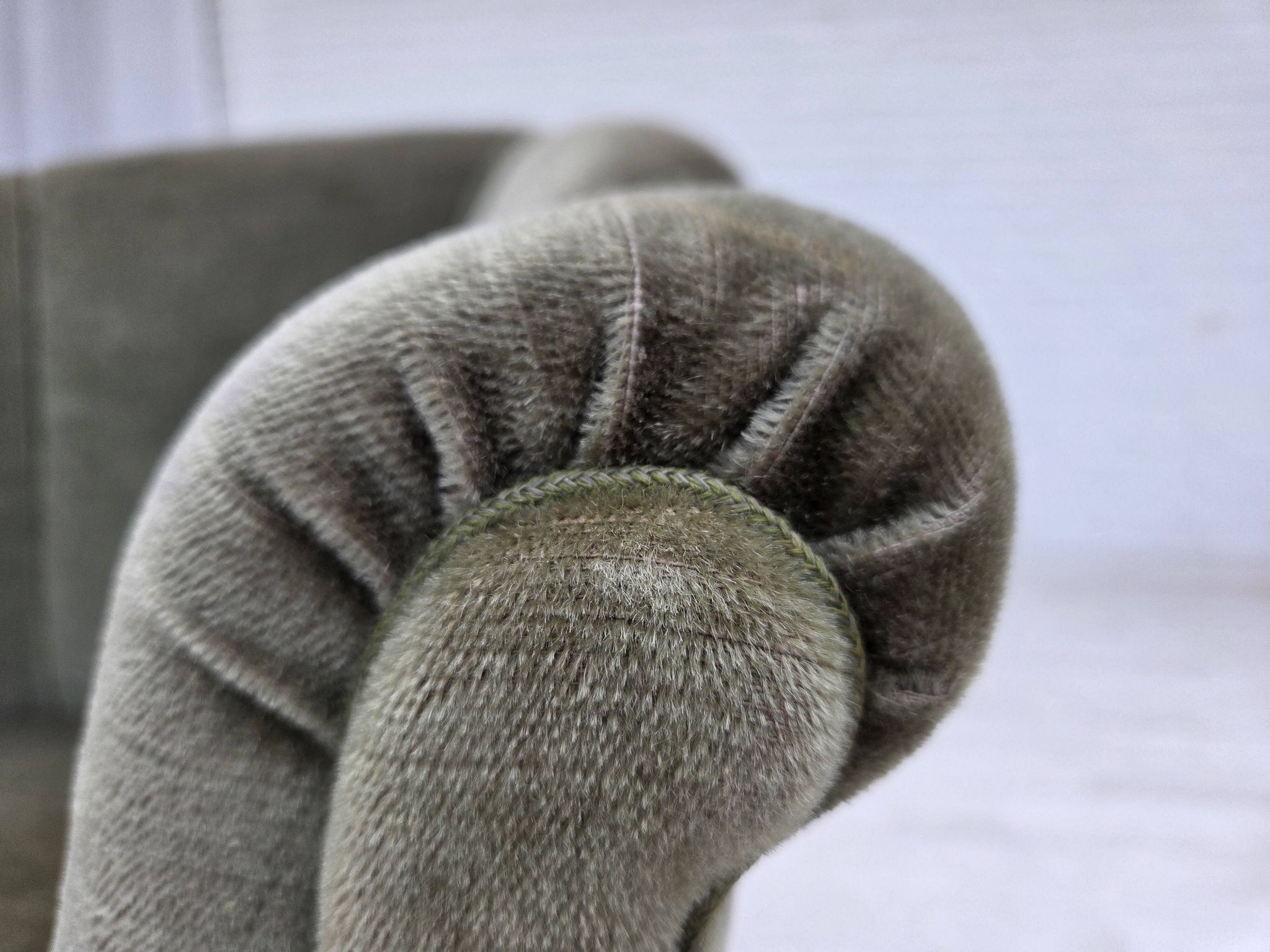 1960s, Danish armchair, green furniture velour, beech wood legs.