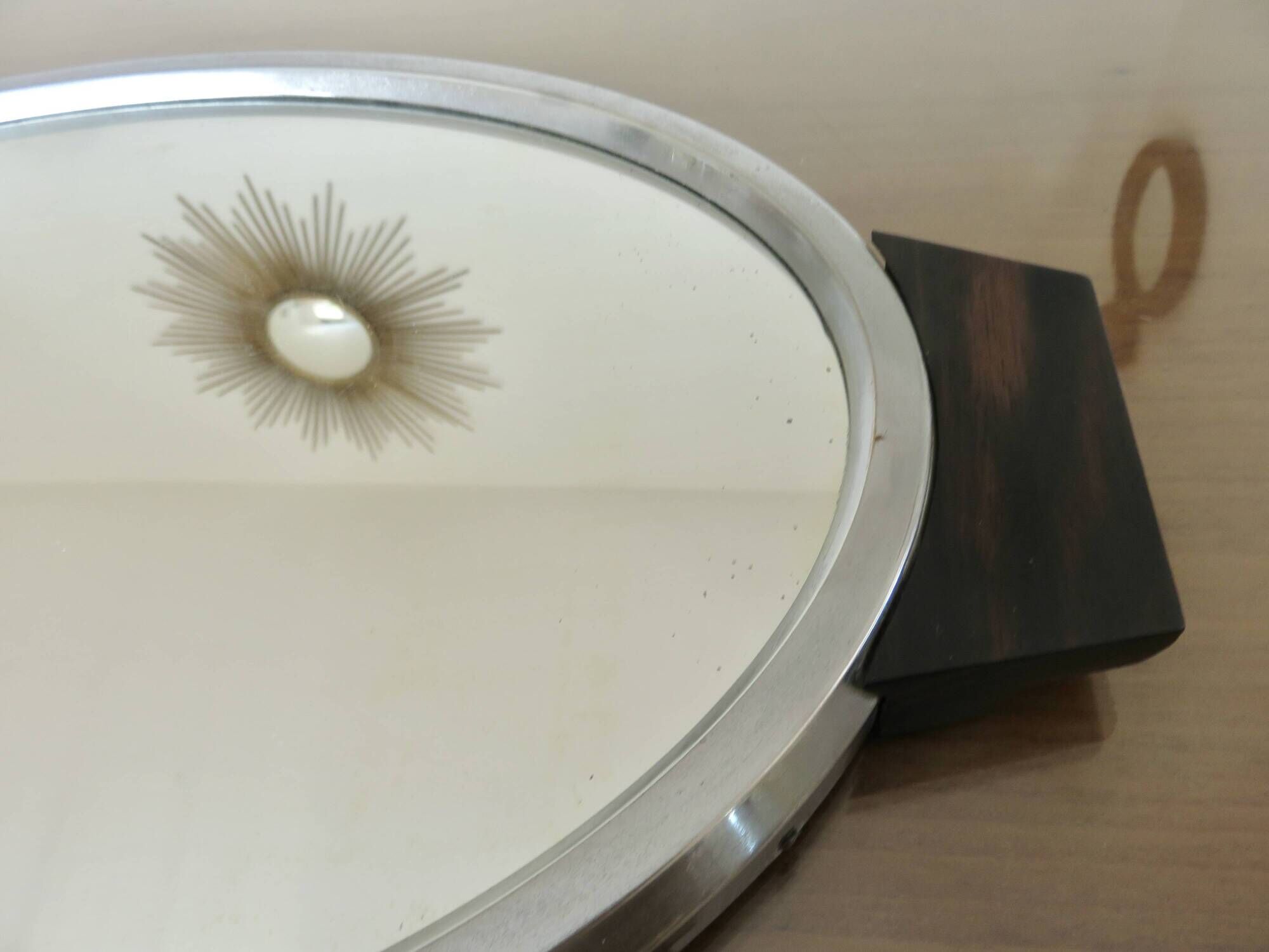 Oval mirror plateau, chrome brass and rosewood, Art Deco, 1920s 30s