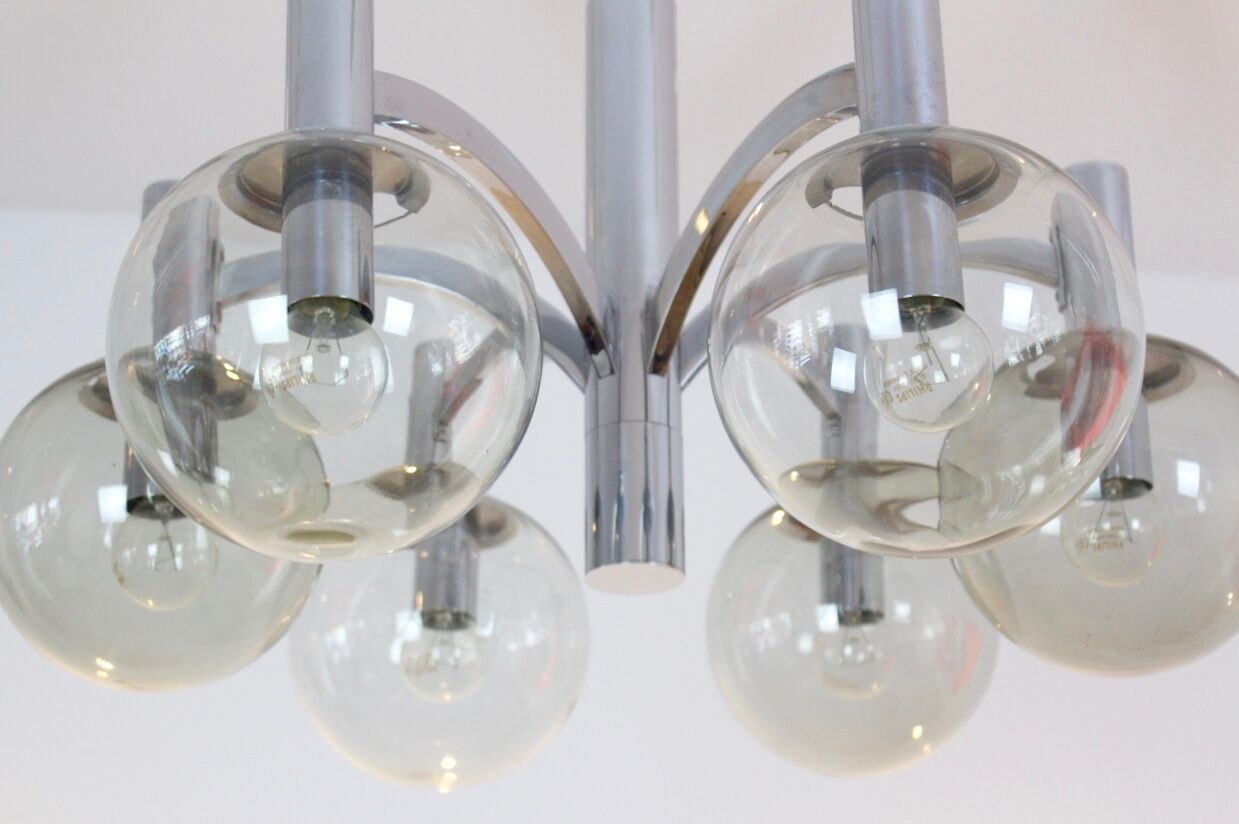 Chrome and glass vintage by Kaiser lights chandelier