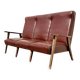 Canapé 3 places en cuir patiné, style mid-century