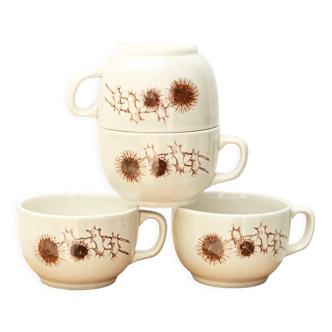 Set of 4 chocolate cups or tea Sarreguemines Les Chardons, 70s
