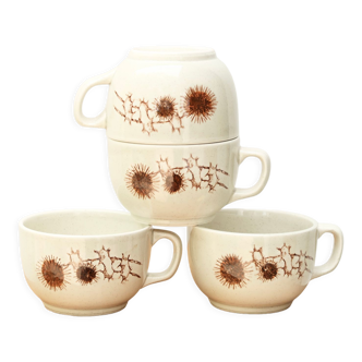 Set de 4 tasses à chocolat ou thé Sarreguemines Les Chardons, années 70