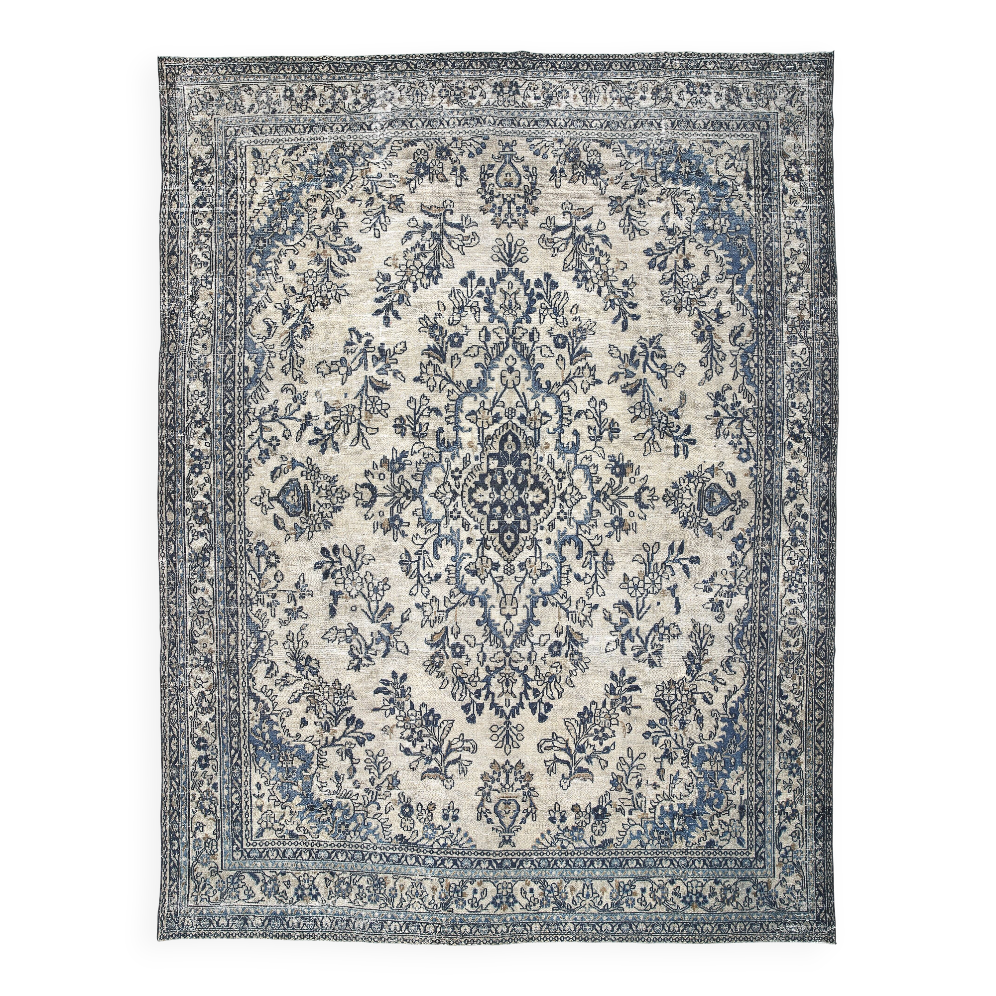 10x13 Navy Blue & Taupe Large Persian Rug, Handmade Wool Carpet, 311x402Cm