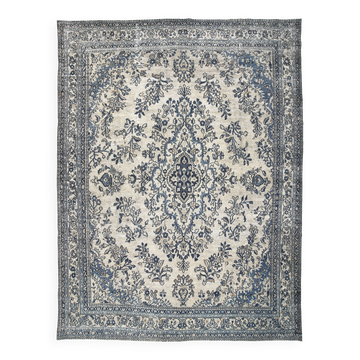 Tapis persan large 10x13 bleu marine et taupe, tapis en laine fait main, 311x402 cm