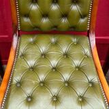 Suite de 6 chaises anglaises Cherterfield en cuir vert