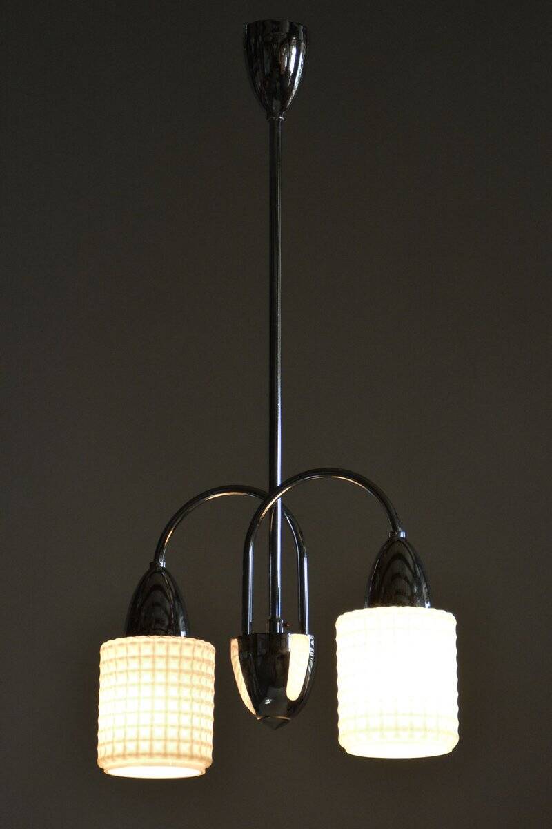 Mid-Century Chandelier in Chrome, Steel and Opaline Glass, Czech, 1960s