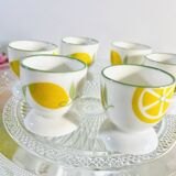6 small vintage ceramic lemon pattern egg cups.