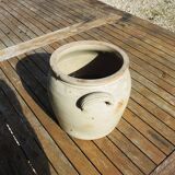 Ancien Pot à Graisse en Grès Beige H 22,5 cm