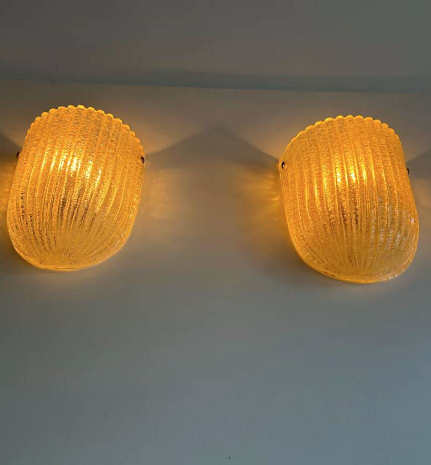 Pair of vintage murano wall lights, zonca italy 1970