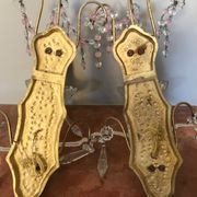 Pair of glass wall sconces with crystal drops