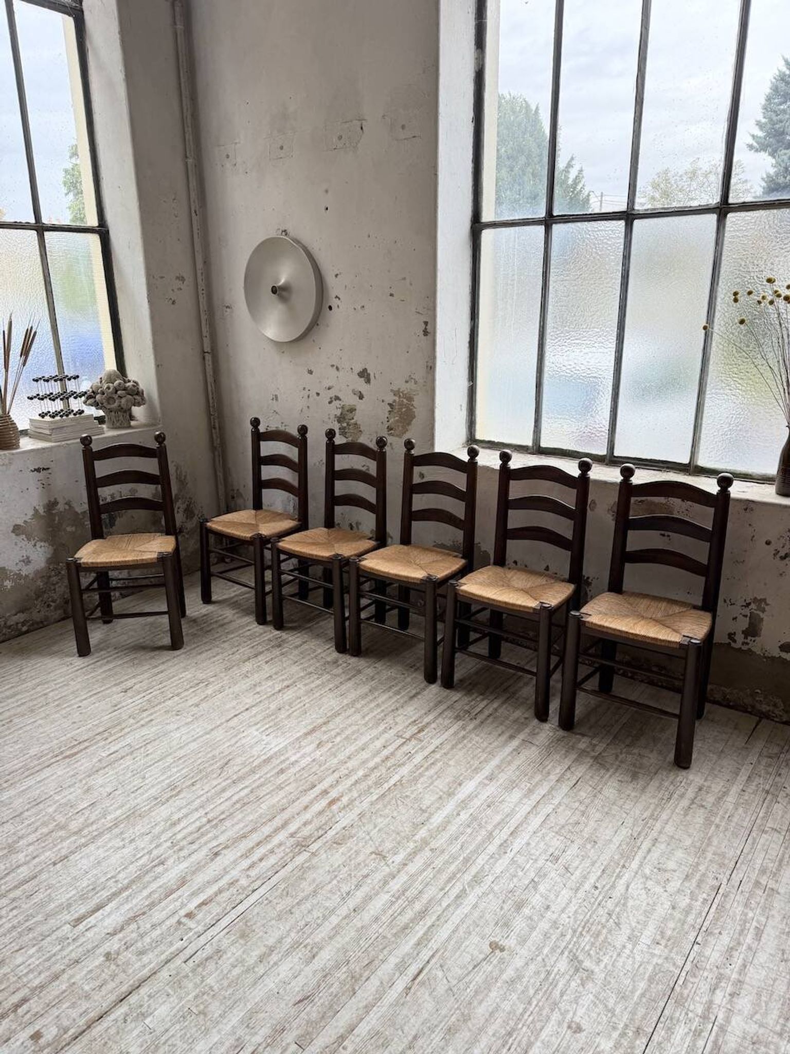 Straw chairs oak 1940s Dudouyt