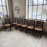 Straw chairs oak 1940s Dudouyt