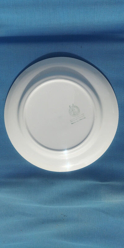 Round/flat serving dish, Moulin des Loups Orchies décor Scottish tiles orange
