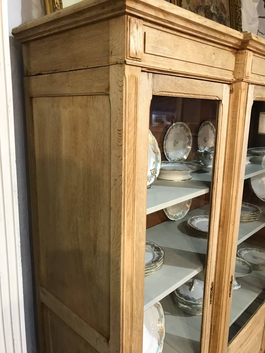 Pickled oak display bookcase