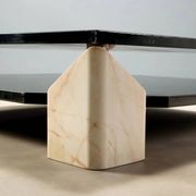 Vintage coffee table in pink marble and lacquered wood, 1970s design.