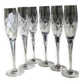 Lot 6 large and majestic champagne flutes/Mikasa Olympus Crystal/Finely chiseled flame motifs. High 27.5 cm