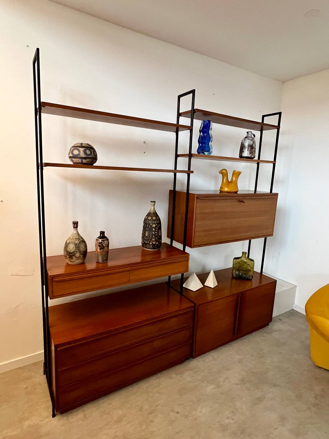 Ancienne étagère modulable  en teck et métal design scandinave des années 60 vintage