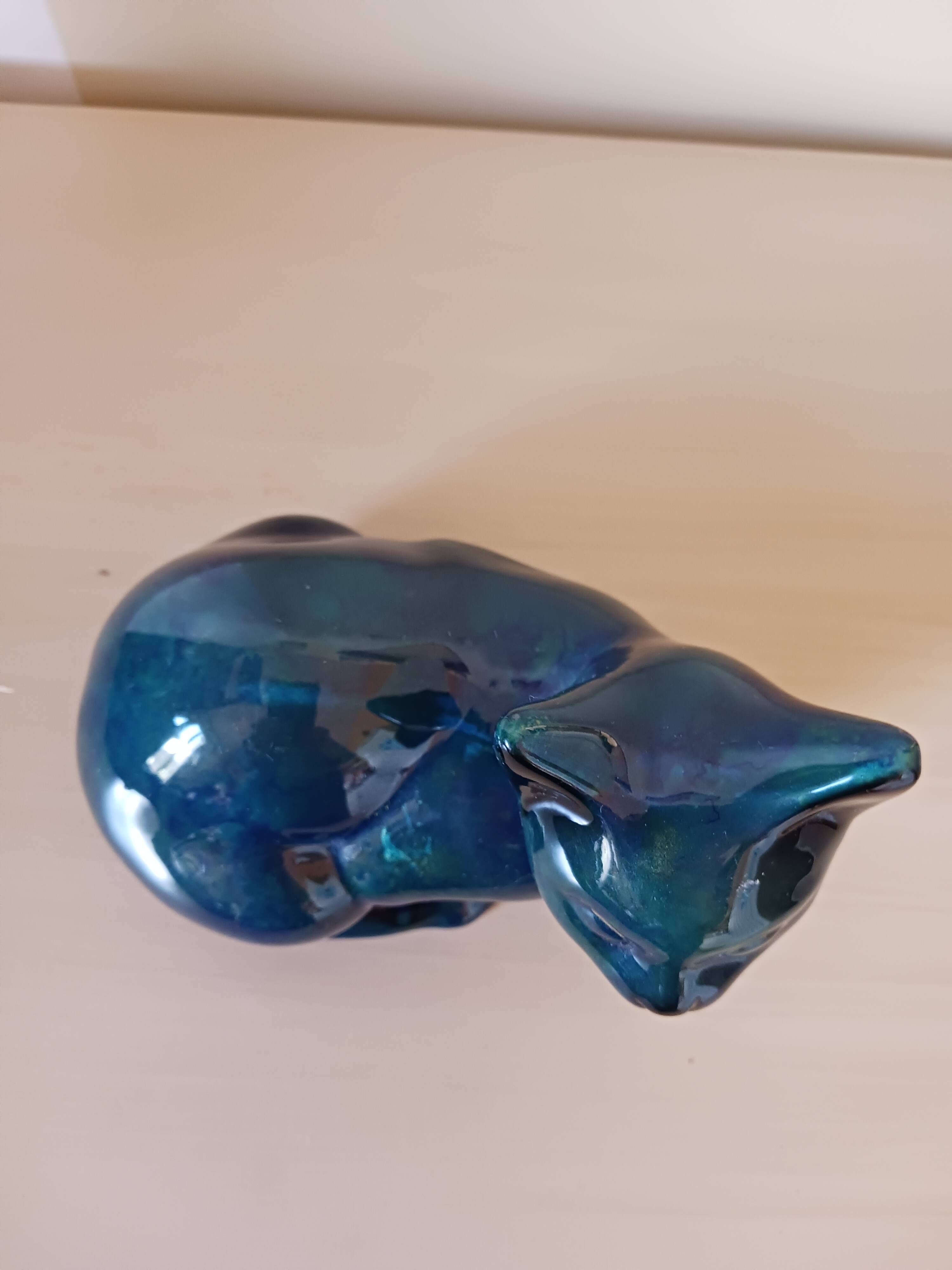 Blue ceramic cat, 1980s.