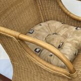 Rocking-chair vintage rotin et teck