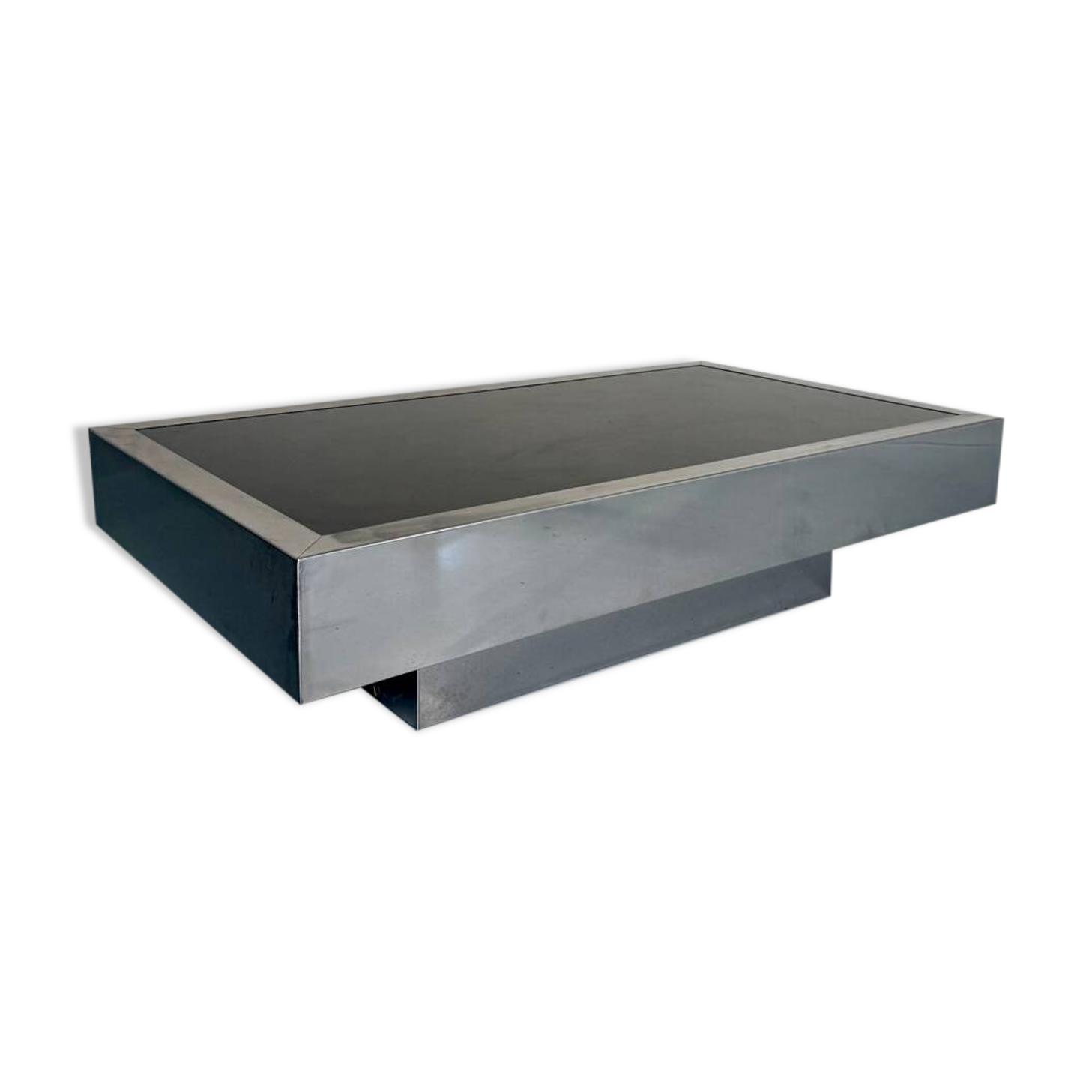 Italian coffee table in chromed metal and vintage brown glass top 70s