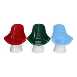 3 painted fiberglass “space age” armchairs. France, circa 1970