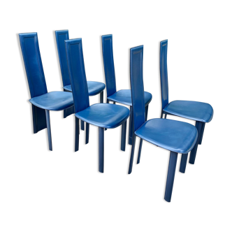 Vintage blue leather dining chairs