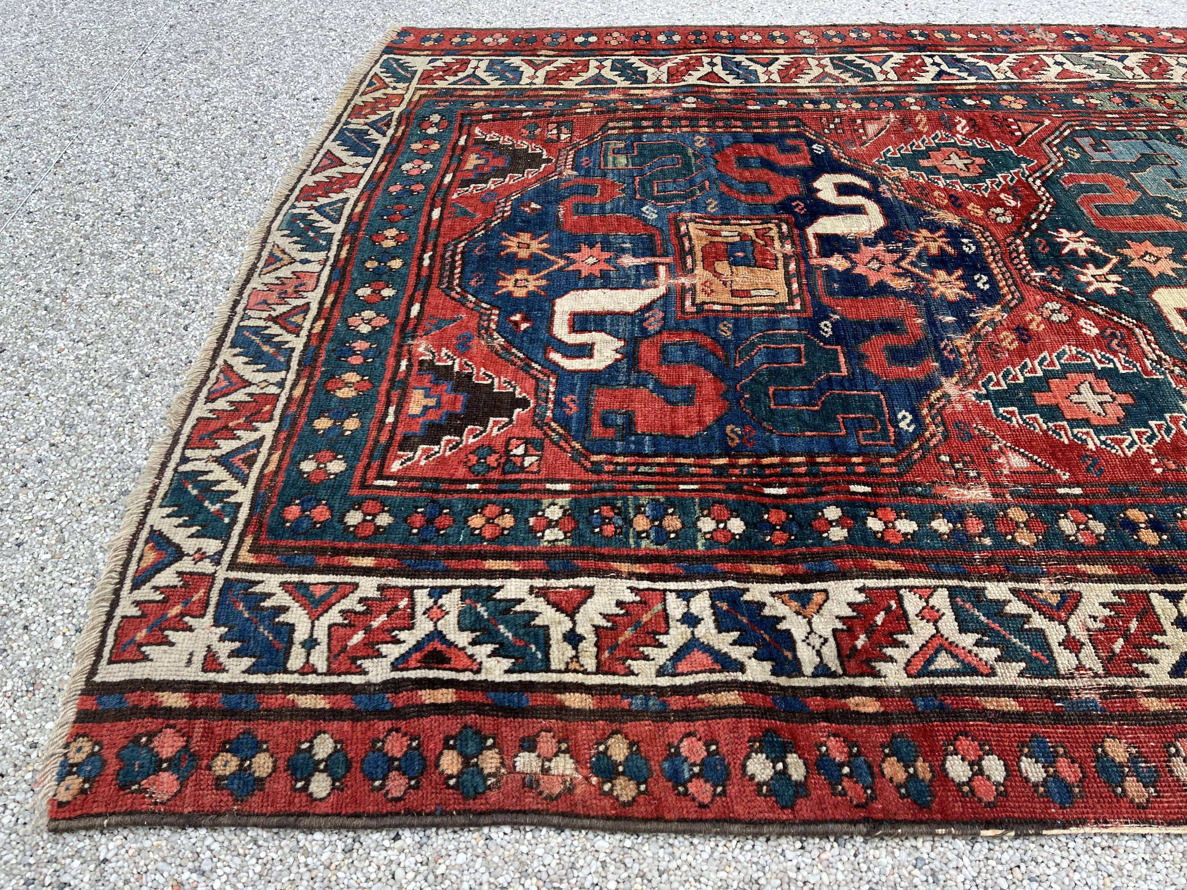 Old Carpet of the Caucasus, Kazak Cloud Band, Circa 1880