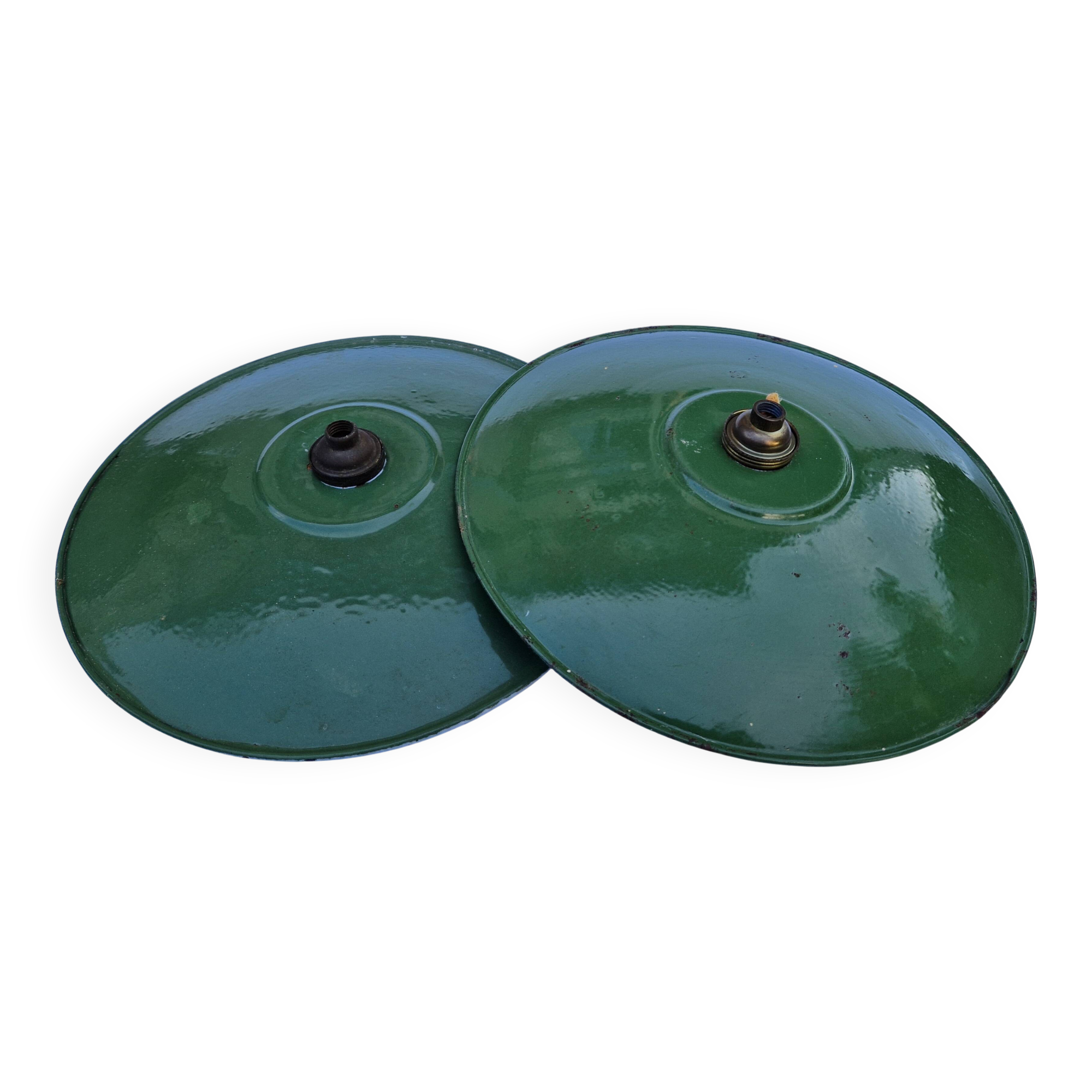 Lot de 2 lampes atelier tôle émaillée verte