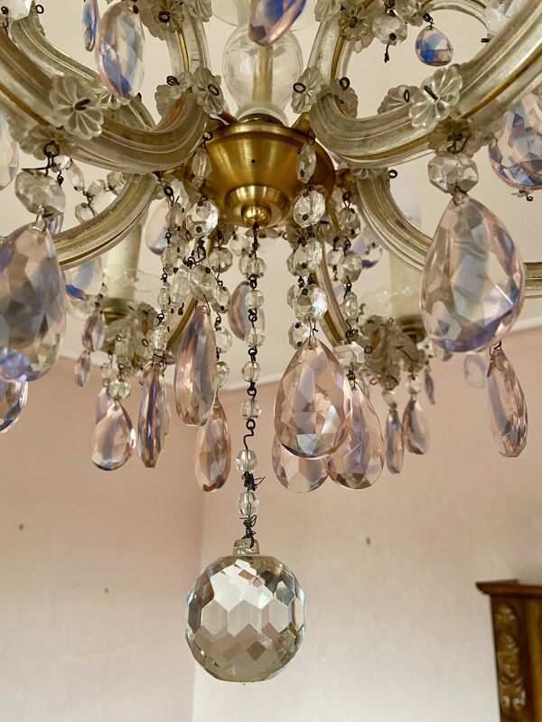 Lustre cristal vénitien Marie-Thérèse ancien rococo vintage French chandelier Louis XV 1970-80s