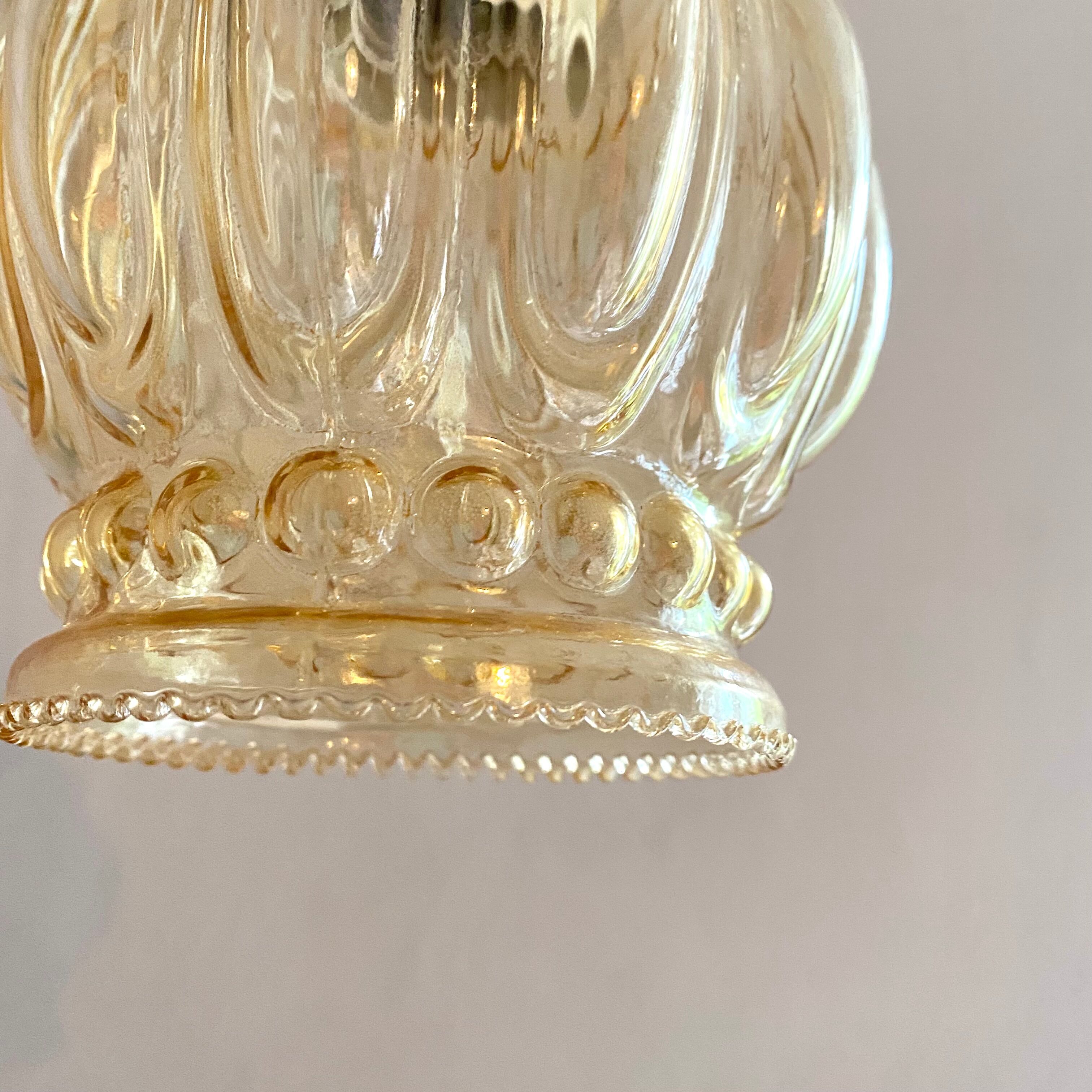 Vintage bubble amber glass pendant lamp