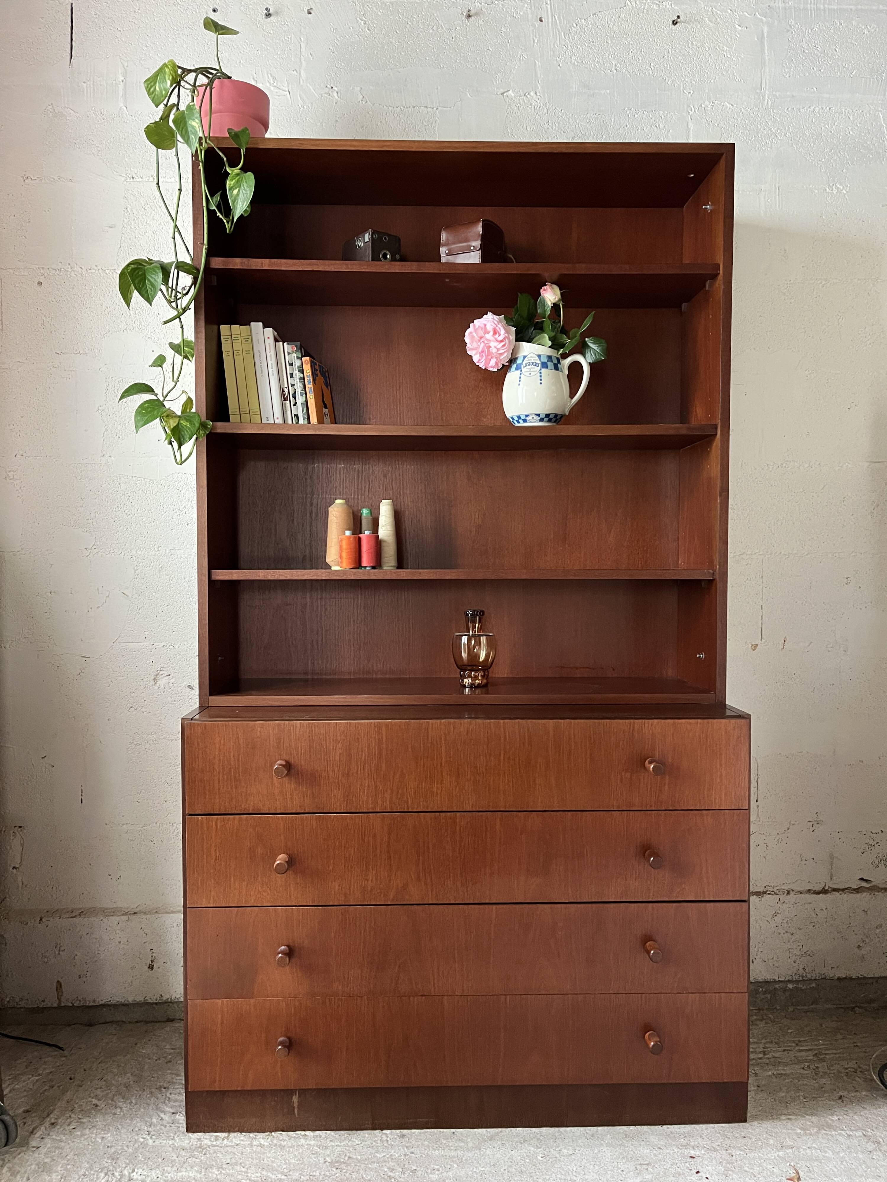 Bookcase, teak chest of drawers, 1960