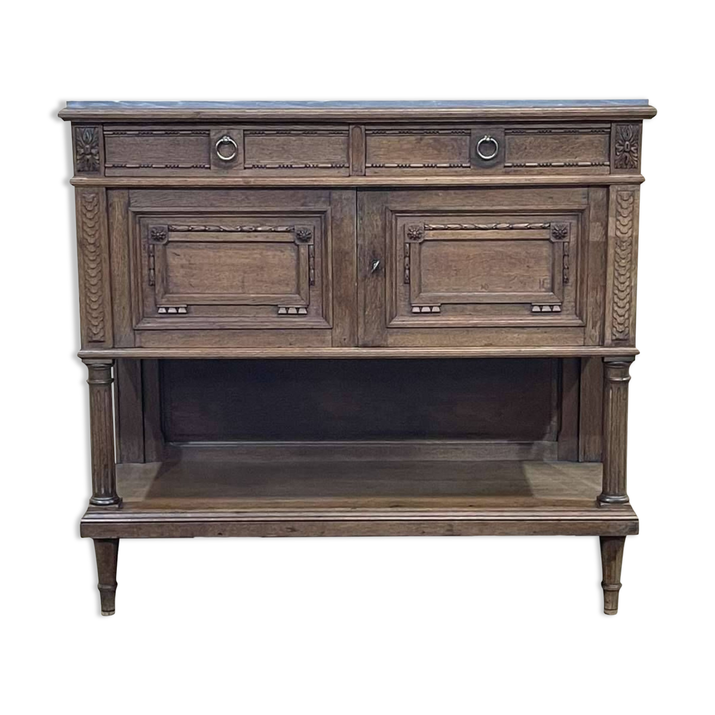 Louis XVI style oak server with marble top
