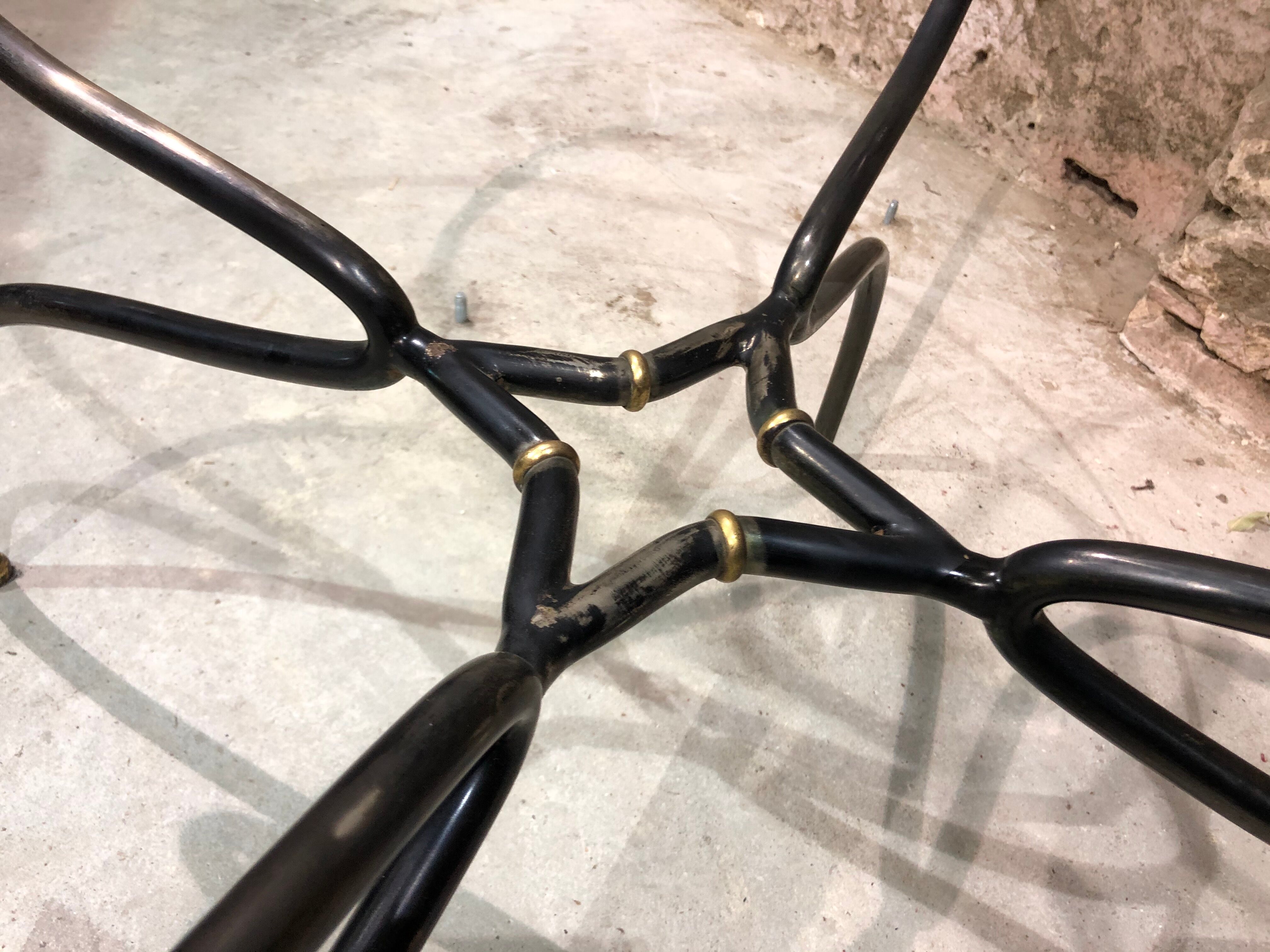 Table base wrought iron and brass, bevelled glass tray, 1980s