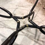 Table base wrought iron and brass, bevelled glass tray, 1980s