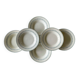 6 old GIEN earthenware soup plates