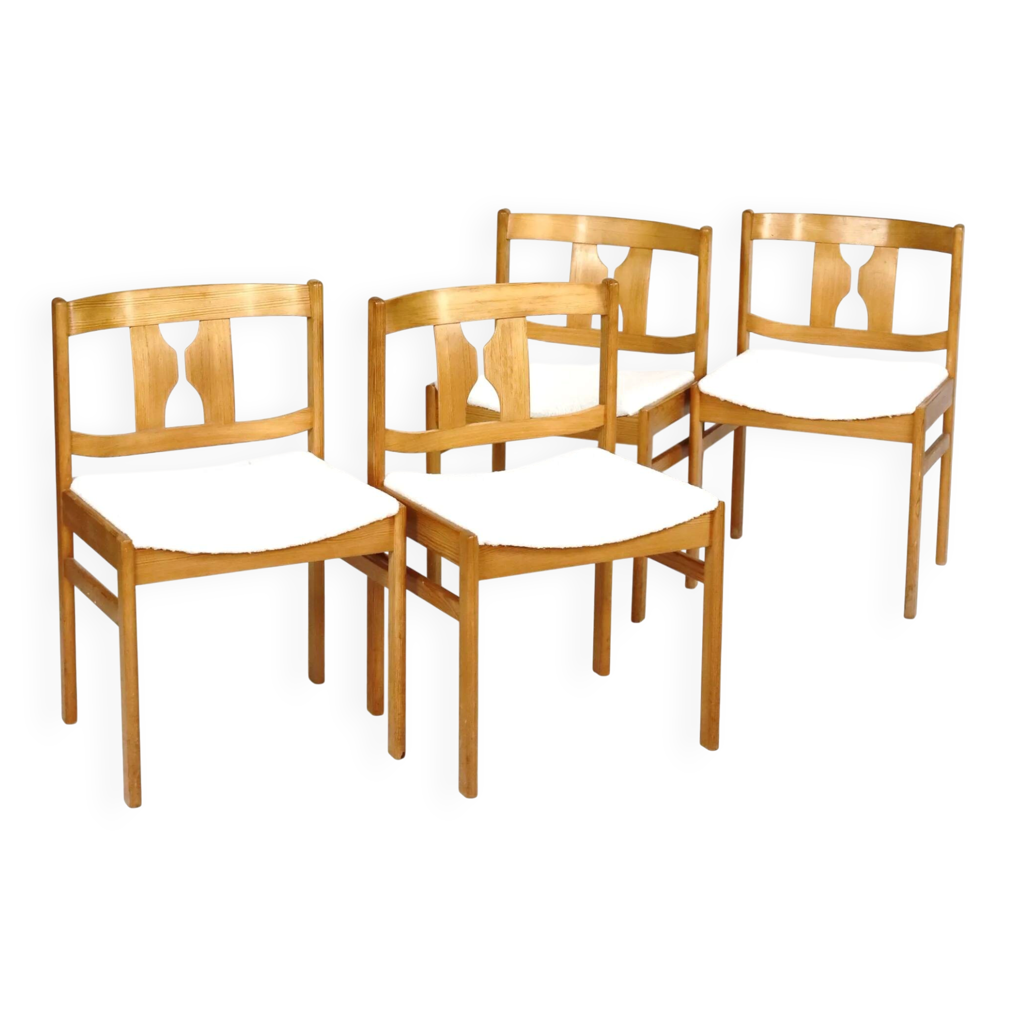 Set of four pine chairs from the 1960s.