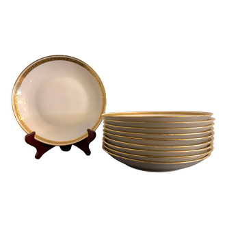 10 hollow porcelain plates from Limoges Bernardaud, gilded Greek decoration, twentieth century