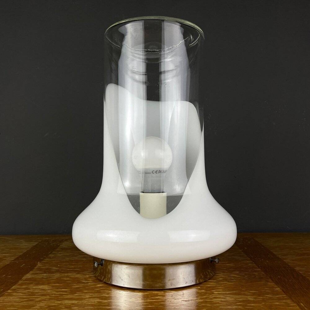 Vintage table lamp in white glass, Italy, 1970s