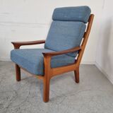 Pair of armchairs and Scandinavian teak ottoman by Juul Kristensen, Denmark 1970s