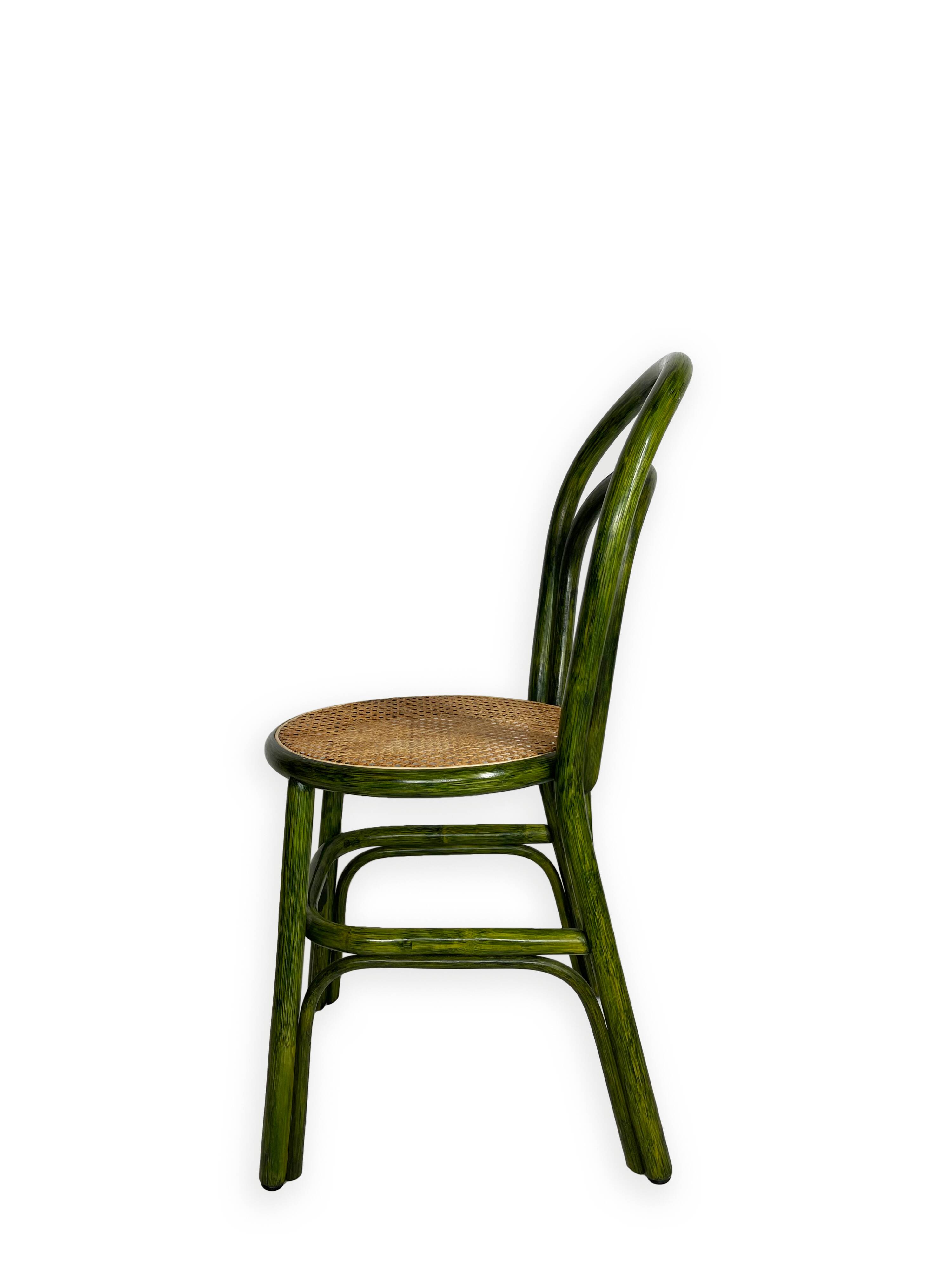 Green rattan wood chairs 1970s