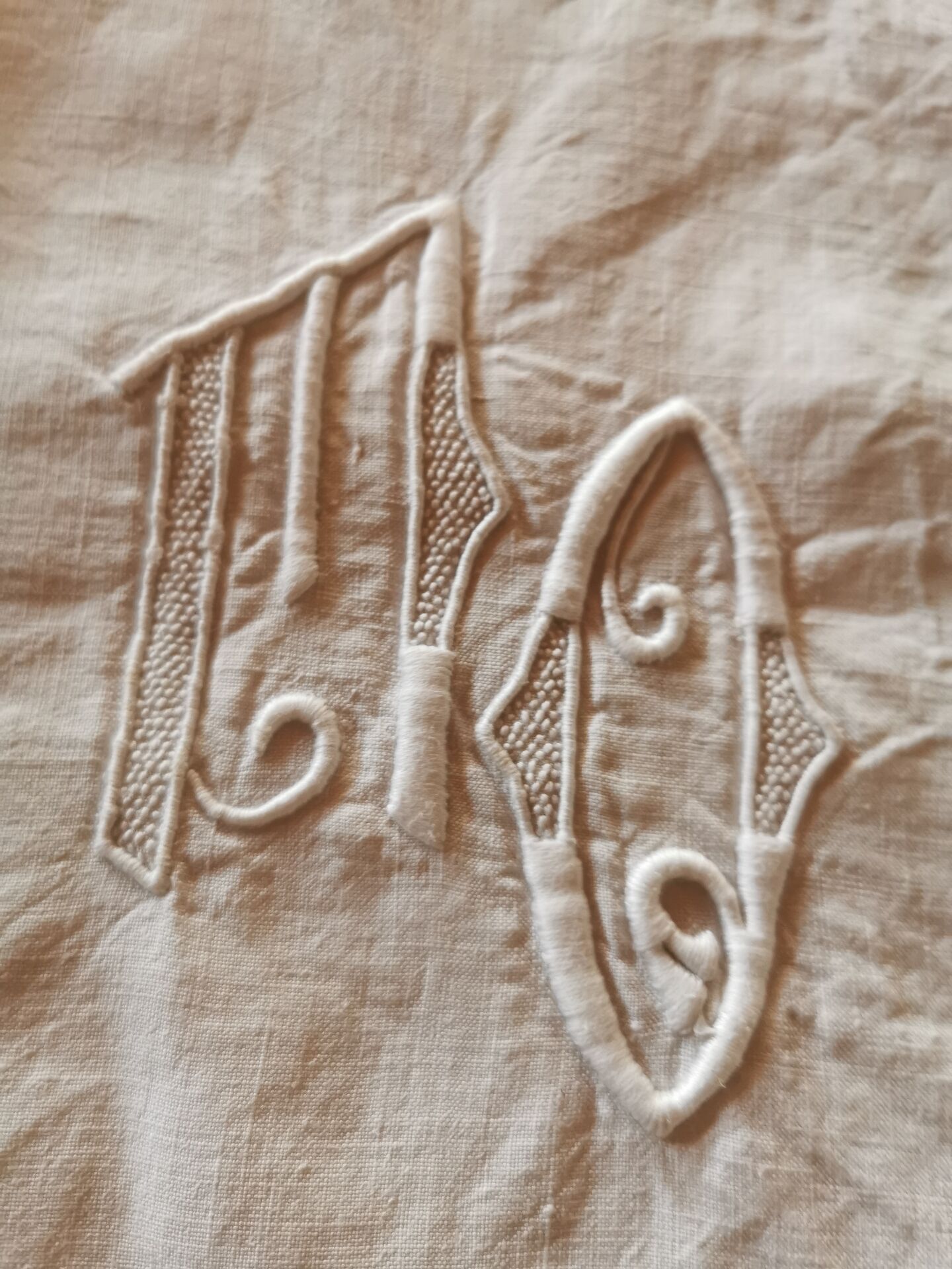 Antique linen drape monogrammed 3.10x2.20 m